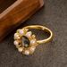 French Medieval Diamond Inlaid Zircon Pearl Open With Female Niche Temperament, Court Style Adjustable Ring_ipsvogv.com