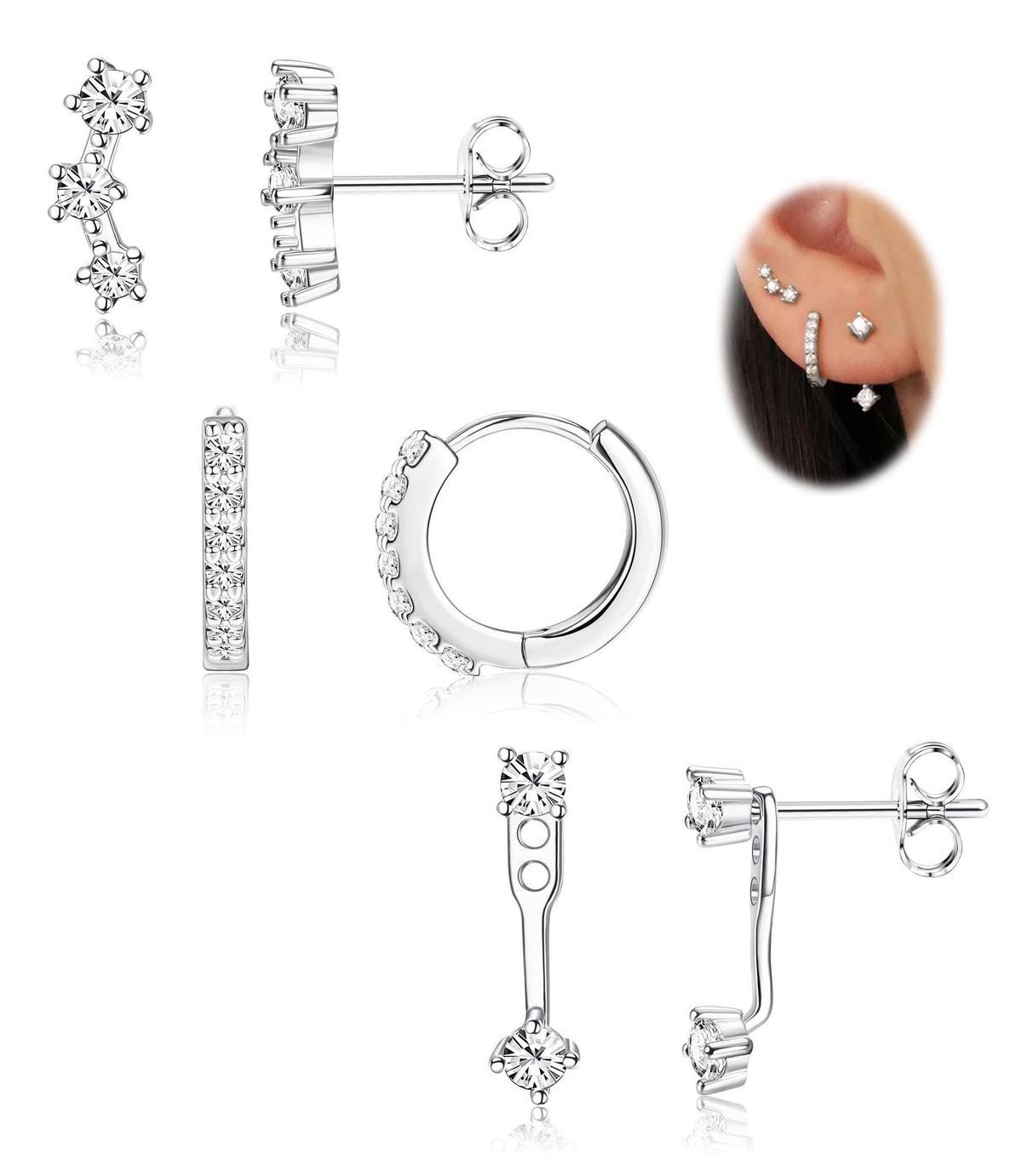 Brass With Real Gold Plating, Popular Across, Teardrop Shaped Circle Inlaid Zircon Earrings, Personalized Six Piece Set_ipsvogv.com