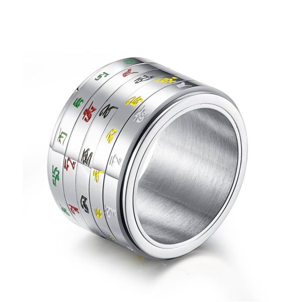 Ethnic Tibetan five way caishen ring yellow, white, red, black and green God of Wealth titanium steel rotatable ring hand jewelry_ipsvogv.com