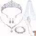Wedding Hair Veil Crown Dress Satin Gloves Necklace Earrings Bracelet Bride Jewelry Combination Set Jewelry Set_ipsvogv.com
