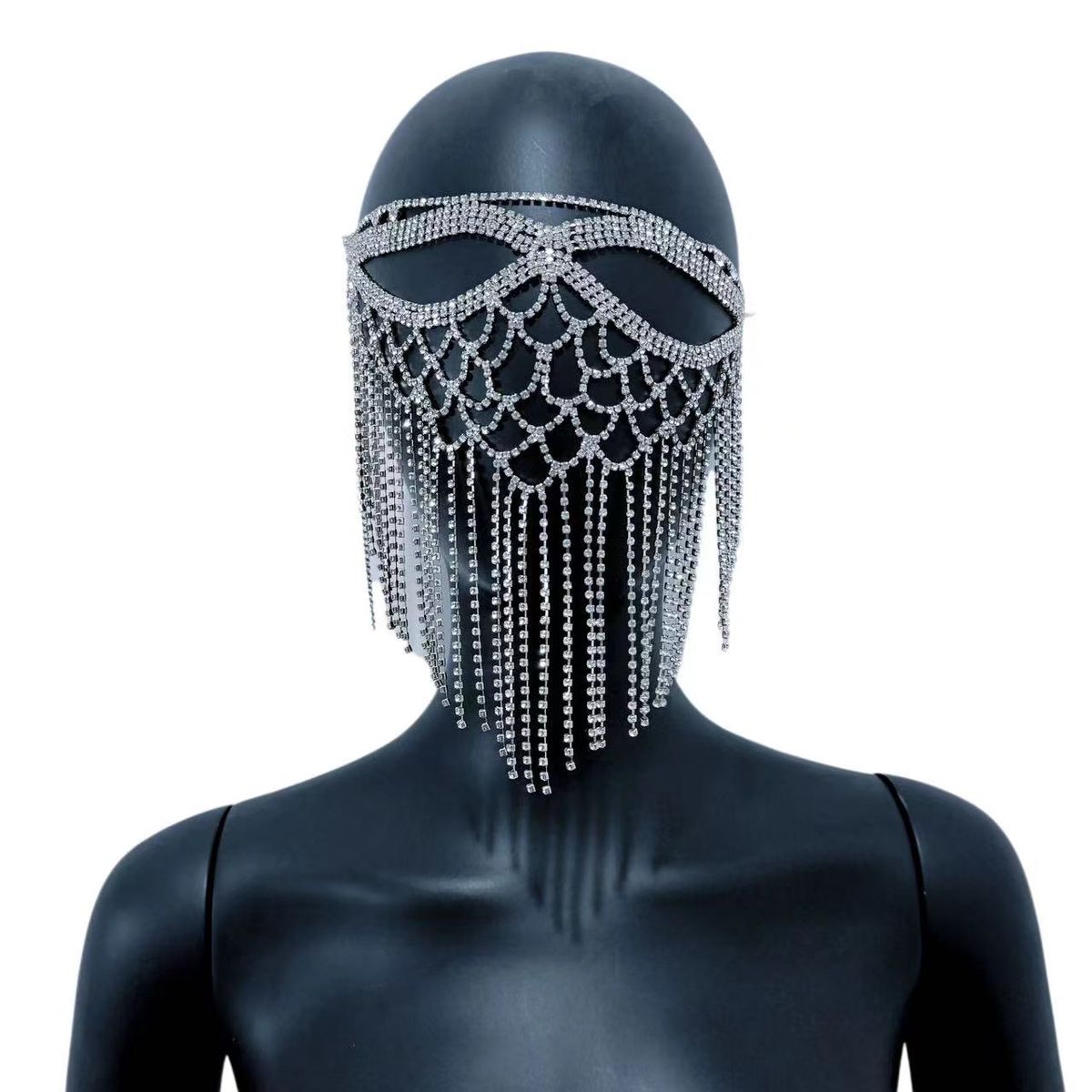 Halloween masquerade rhinestone catwoman mask party hollow tassel face jewelry_ipsvogv.com