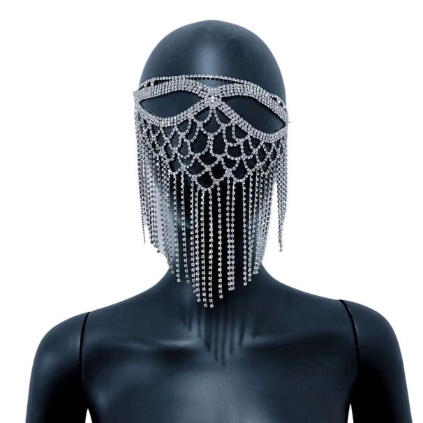 Halloween masquerade rhinestone catwoman mask party hollow tassel face jewelry_ipsvogv.com