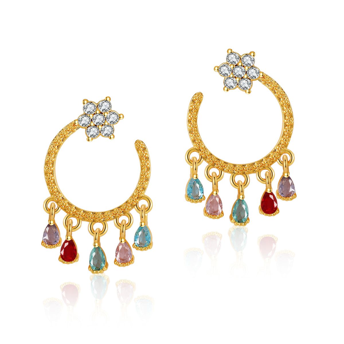 Niche zircon earrings brass plated K real gold bohemian style medieval texture earrings_ipsvogv.com