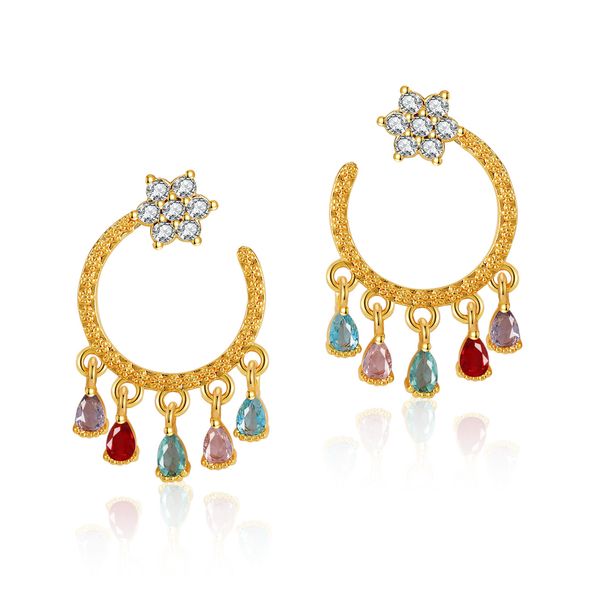 Niche zircon earrings brass plated K real gold bohemian style medieval texture earrings_ipsvogv.com