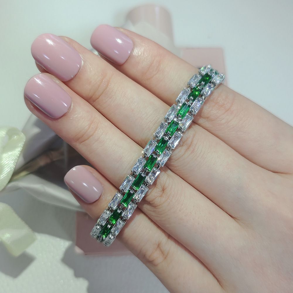 Light Luxury, Fashionable, Minimalist Design, Niche Diamond Arrangement, Emerald Green Chain Bracelet, Women's Trendy_ipsvogv.com