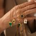 French Retro Emerald & Mother Of Pearl Necklace - Stainless Steel/Titanium Steel Geometric Pendant For Women_ipsvogv.com