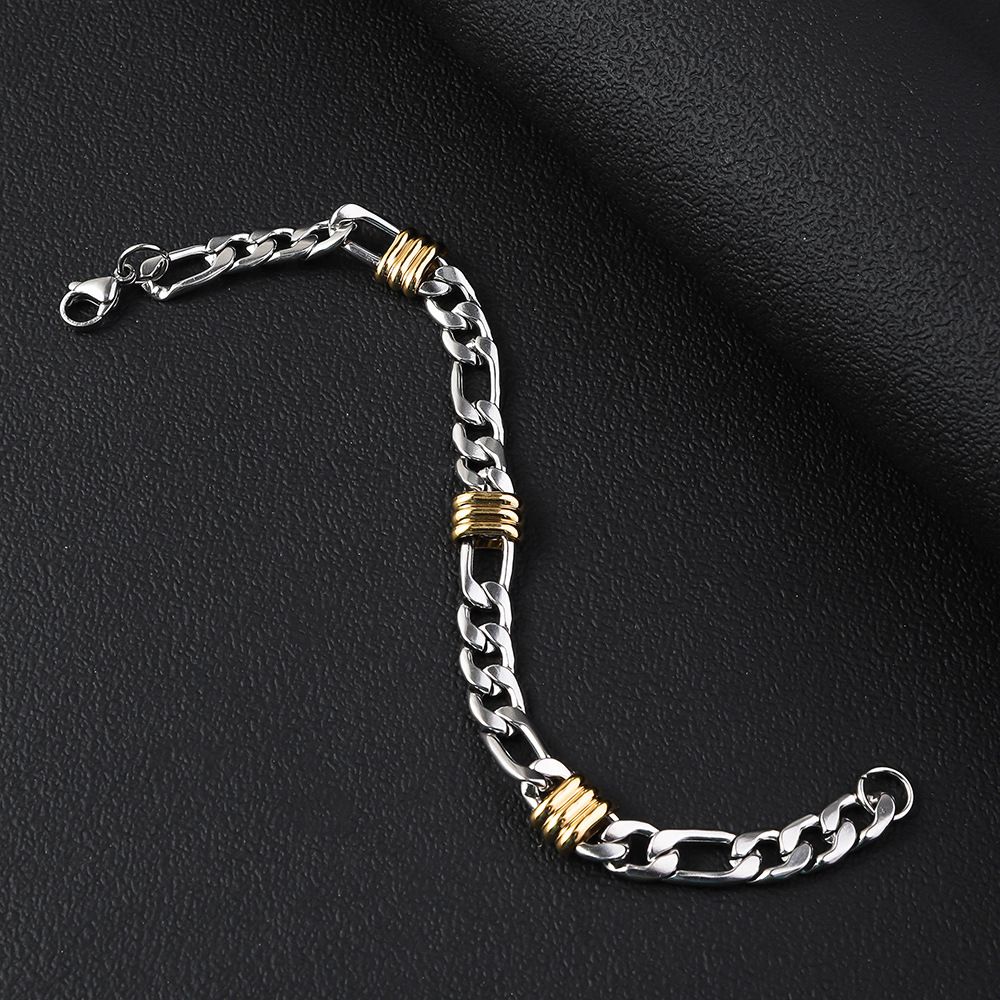 Women's Jewelry 8mm Stainless Steel Figaro Chain Gold Bead Bracelet Titanium Steel Long Versatile Necklace Female Simple 3:1 NK Chain_ipsvogv.com