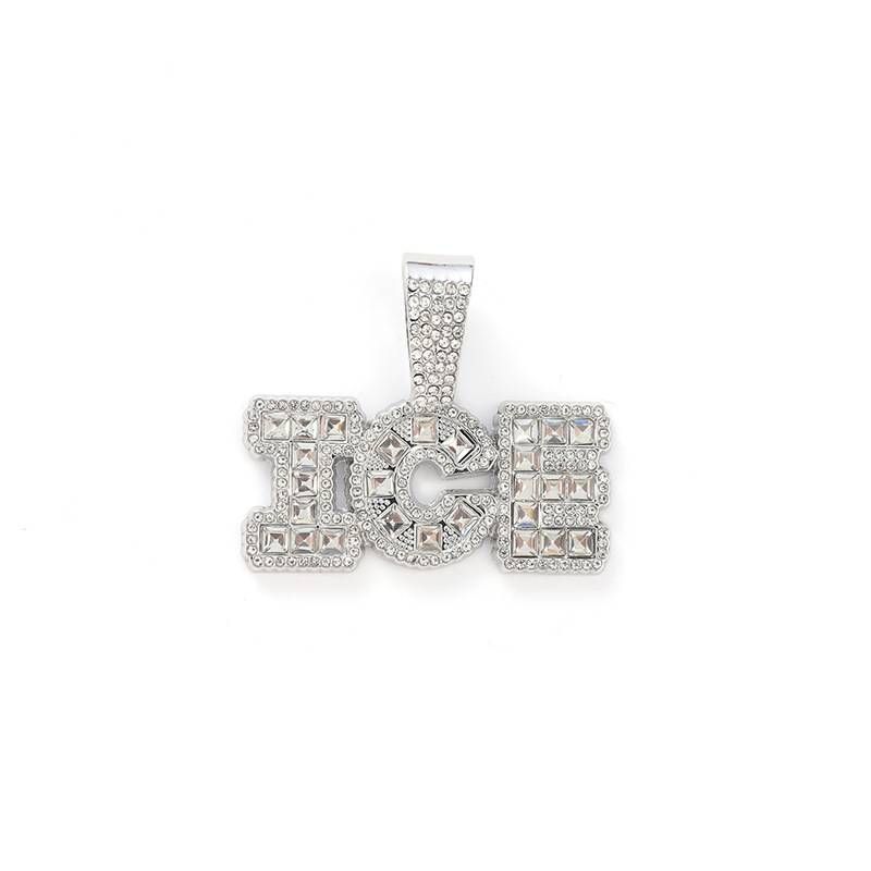 Glass diamond letter ICE pendant niche personality cool men's versatile jewelry watch buckle necklace_ipsvogv.com