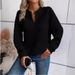 Women's Clothing solid color deep V neck splicing long sleeved women's casual sweatshirt_ipsvogv.com
