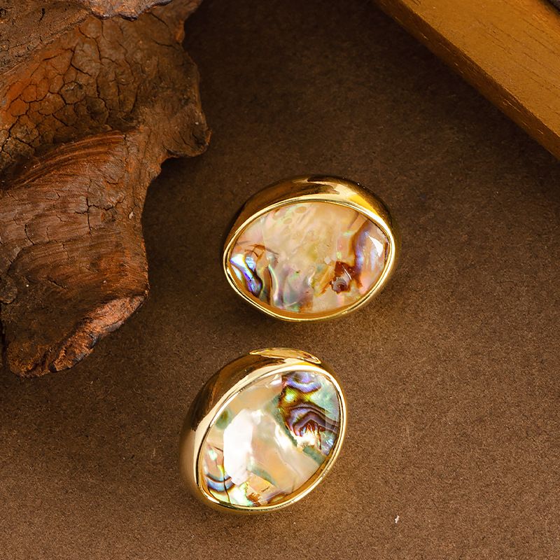 Fashionable Simple Inlaid Seashells, Abalone Shells, Geometric Oval Earri, Feminine And Versatile Silver Needle_ipsvogv.com