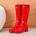 Women's Shoes autumn and winter new thick heel medium heel women's boots patent leather high boots square toe boots white side zipper pole dance boots_ipsvogv.com