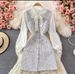 Women's temperament bow tie shirt two-piece suit tweed plaid suspender dress_ipsvogv.com