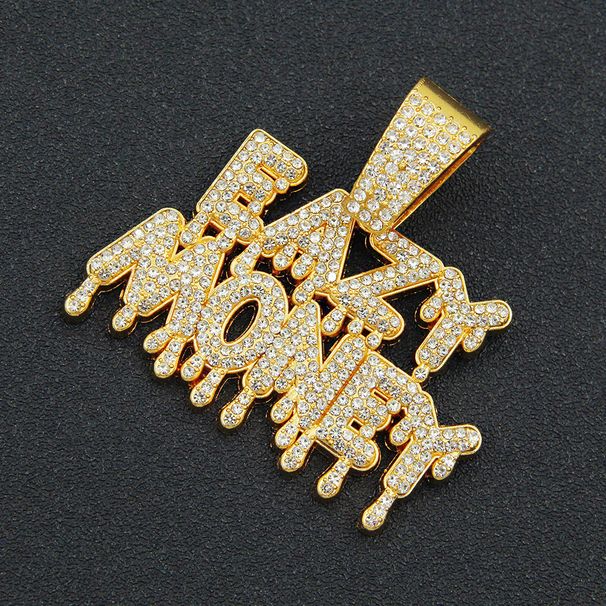 Men's full diamond creative splicing letter pendant necklace with water droplet shape large buckle, cool hip-hop Cuban_ipsvogv.com