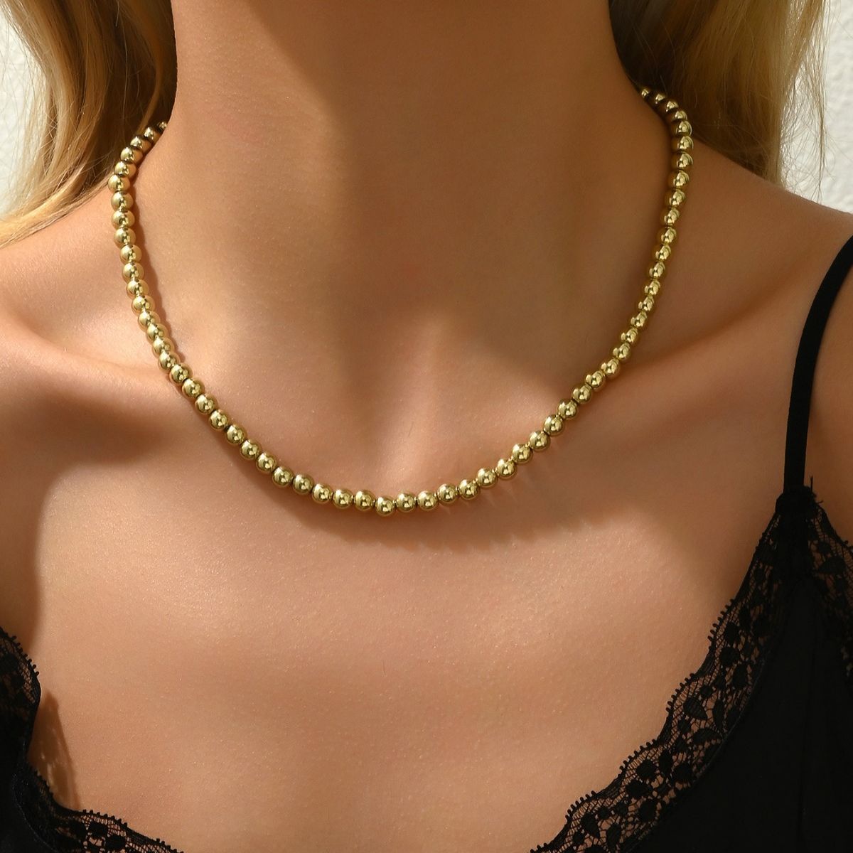 Geometric design simple hip-hop style beaded long necklace, fashionable OL temperament, collarbone chain_ipsvogv.com