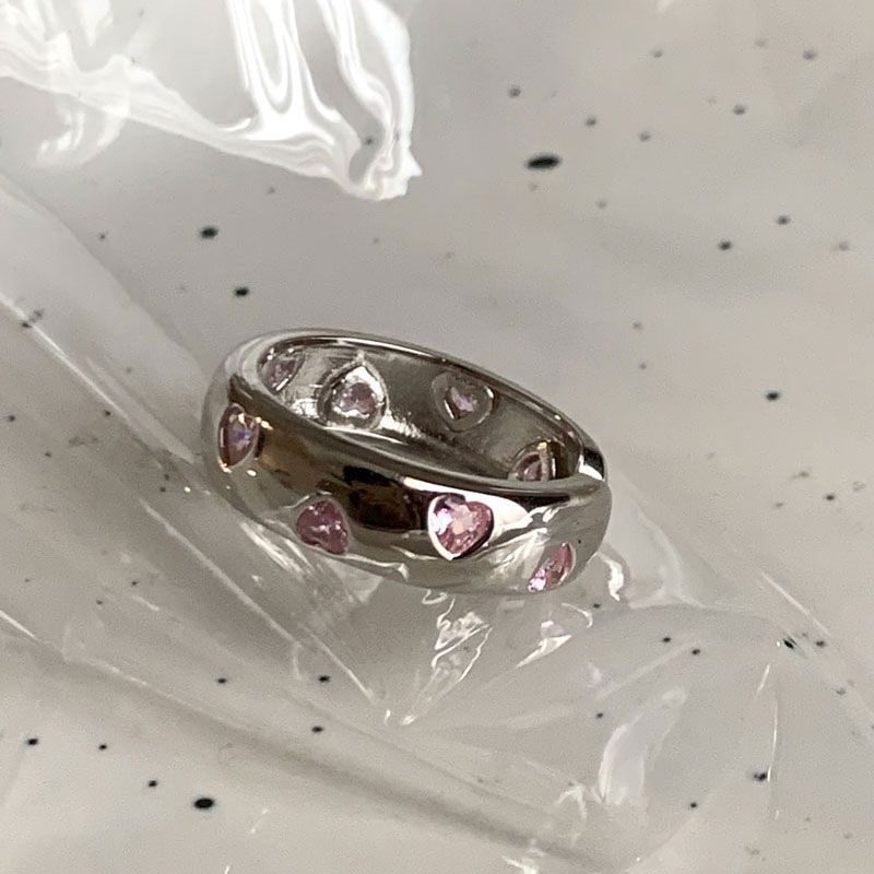 【 Collected By 3109 People 】 Small Niche Design, Pink Heart-shaped Zircon Ins Style Ring, Women's Sweet And Cool Trendy_ipsvogv.com