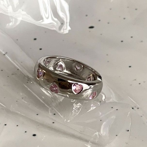 【 Collected By 3109 People 】 Small Niche Design, Pink Heart-shaped Zircon Ins Style Ring, Women's Sweet And Cool Trendy_ipsvogv.com