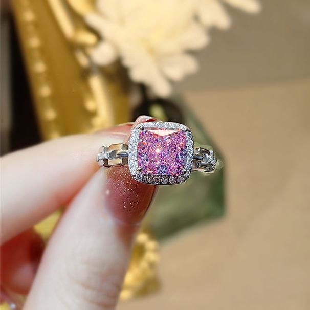Light Luxury Cuban Chain Inlaid With High Carbon Ice Flower Cut Ring, High-end Feeling, Radian Pink Diamond Colorful_ipsvogv.com