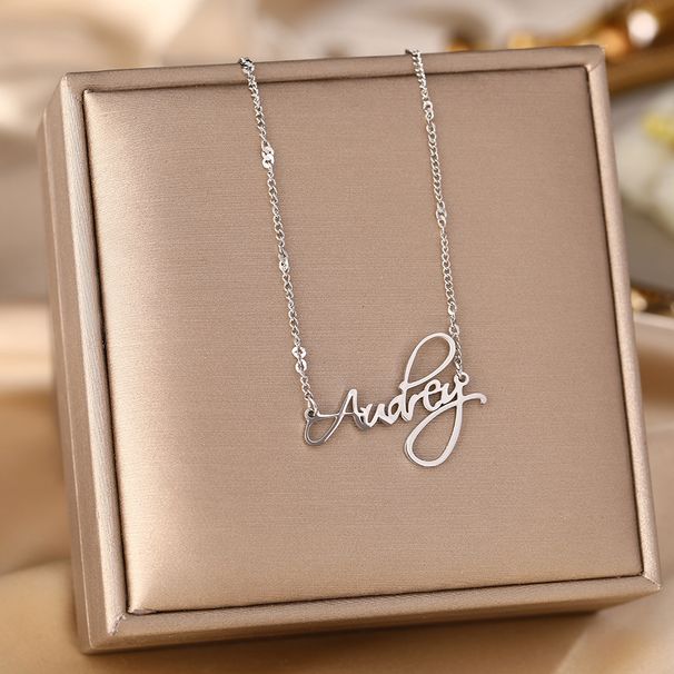Korean Style Fashion New English Letter Audrey Titanium Steel Necklace For Women With A High-end Feel, Light Luxury_ipsvogv.com