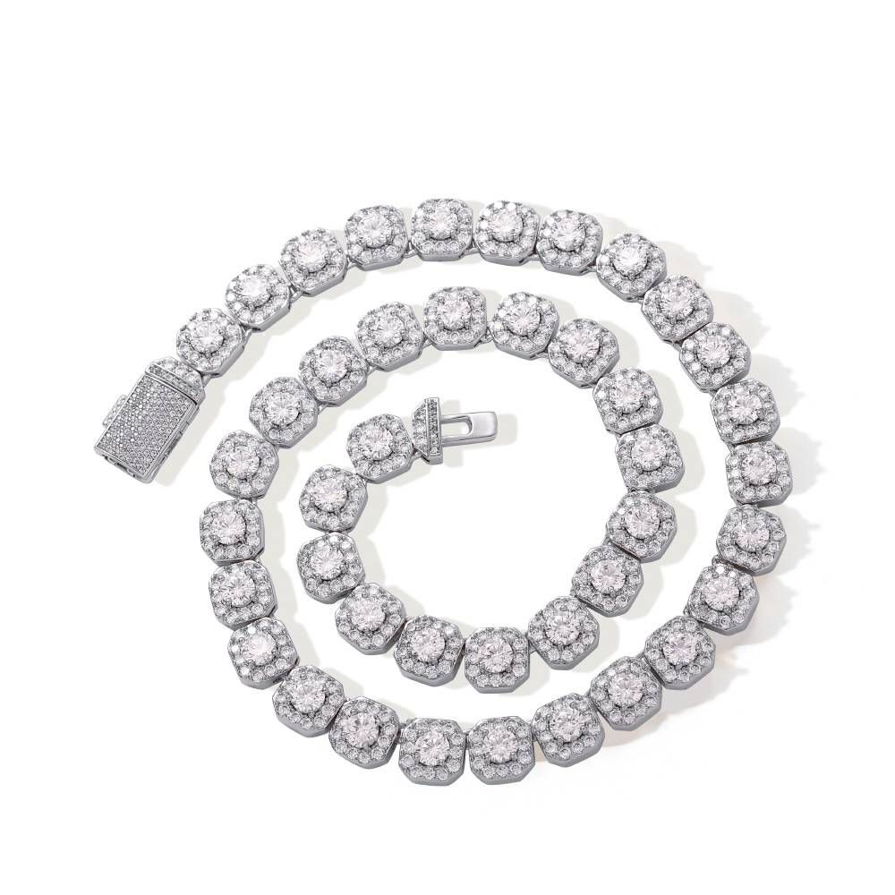 Men's Jewelry Hip Hop Necklace 10mm Square Rock Candy Zircon Necklace Copper Inlaid With Zircon Box Buckle Flower Shaped Men's Necklace_ipsvogv.com