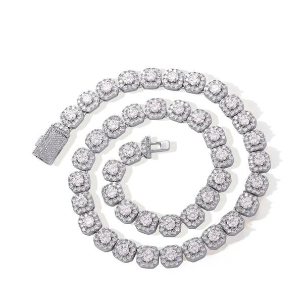 Men's Jewelry Hip Hop Necklace 10mm Square Rock Candy Zircon Necklace Copper Inlaid With Zircon Box Buckle Flower Shaped Men's Necklace_ipsvogv.com