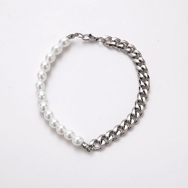 Splicing Stainless Cuban Chain For Street Fashion Titanium Steel Men's Pearl Necklace_ipsvogv.com