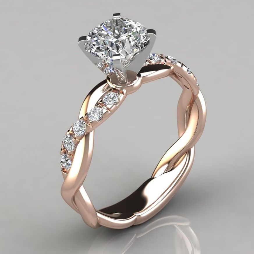 Fashion Rose Gold Inlaid Princess Diamond Ladies Copper Ring Jewelry_ipsvogv.com
