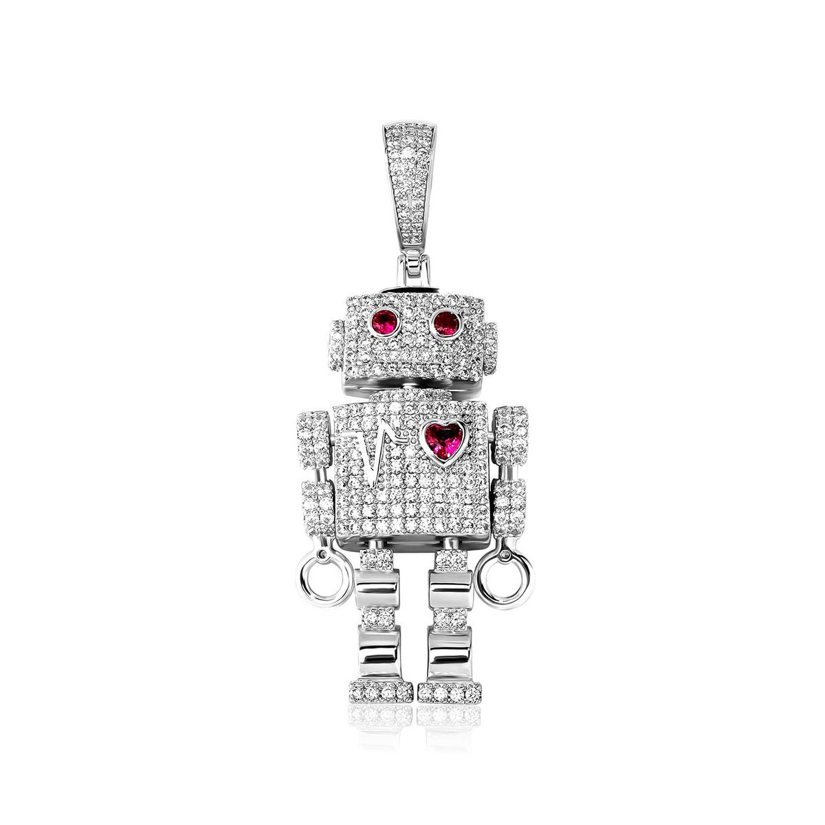 New Hip Hop Heartbeat Wave Love Double Sided Full Zirconium Robot Men's Pendant Necklace Limbs Rotation_ipsvogv.com
