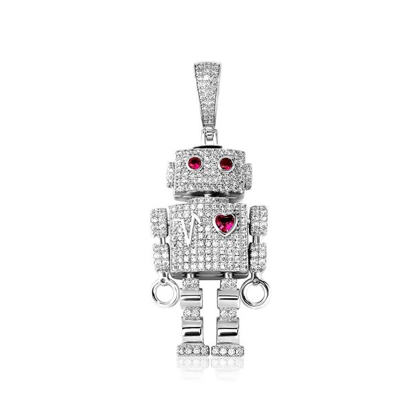 New Hip Hop Heartbeat Wave Love Double Sided Full Zirconium Robot Men's Pendant Necklace Limbs Rotation_ipsvogv.com