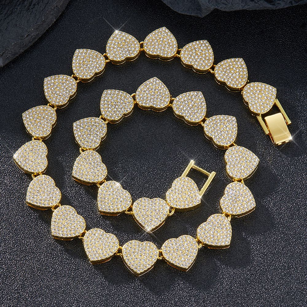 New 15mm Heart Cuban Chain Personality Creative Fashion Alloy Rhinestone Hip Hop Jewelry Special_ipsvogv.com