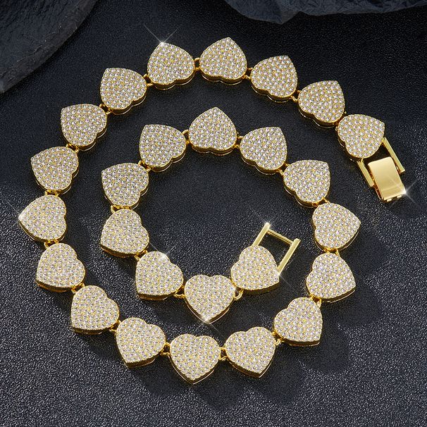New 15mm Heart Cuban Chain Personality Creative Fashion Alloy Rhinestone Hip Hop Jewelry Special_ipsvogv.com