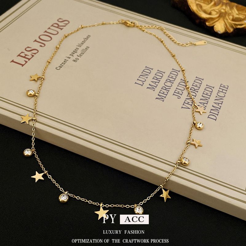 Fashionable Sparkling Little Collar Chain Titanium Steel Stone Tuo Band Diamond Cute Five Point Star Elephant Style_ipsvogv.com