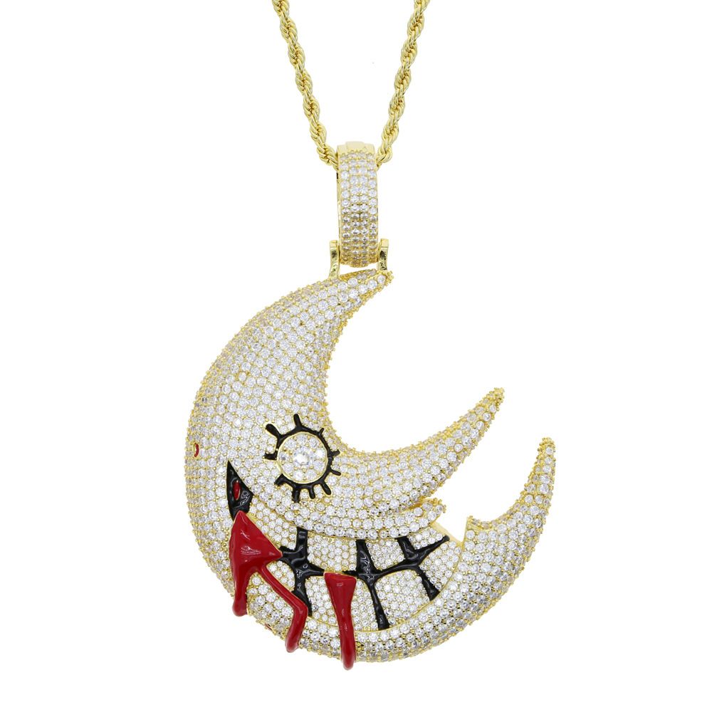 New Hip Hop Moon Men's Fashion Diamond Pendant Necklace_ipsvogv.com
