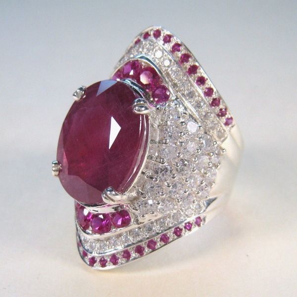 Sanjie Inlaid With Red Silver Plated Ring, Exaggerated Full Diamond Engagement Ring_ipsvogv.com
