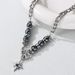 Original light luxury versatile fantasy color beads obsidian star shine titanium steel necklace men's clavicle trend short high end hip hop necklace_ipsvogv.com