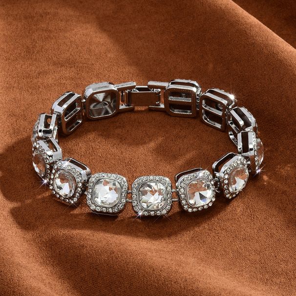 Full Diamond Cuban Chain Bracelet Set Fashion Personality Spiked I Shaped Alloy Rhinestone Hip Hop Jewelry_ipsvogv.com