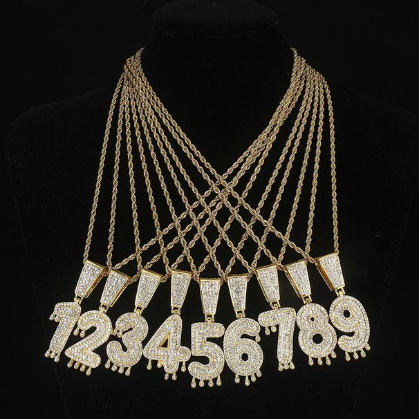 Three dimensional Arabic numeral pendant set with diamond alloy Cuban chain twist chain street hip hop style necklace_ipsvogv.com