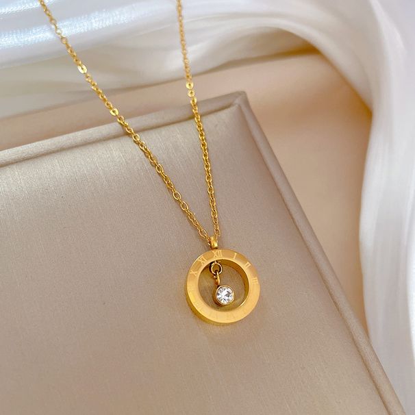 【 Full Body Titanium Steel 】 Roman Circular Ring Female Niche Design Minimalist Pendant Short Collarbone Chain Korean_ipsvogv.com