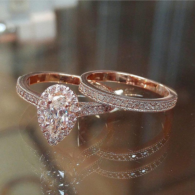 New Set Classic Pear Shaped Water Drop Zircon Engagement Ring Fashion Women's Trendy Handicrafts_ipsvogv.com