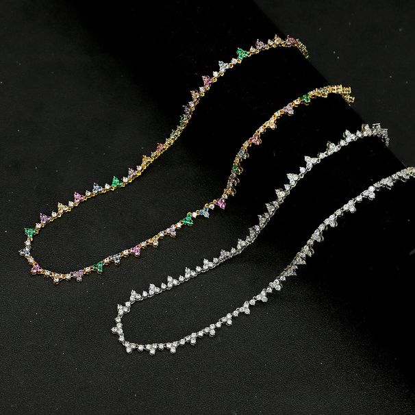 2mm Zircon Tennis Hip-Hop Mixed Weave Flower Shape Three-Prong Stacked Colorful Necklace_ipsvogv.com