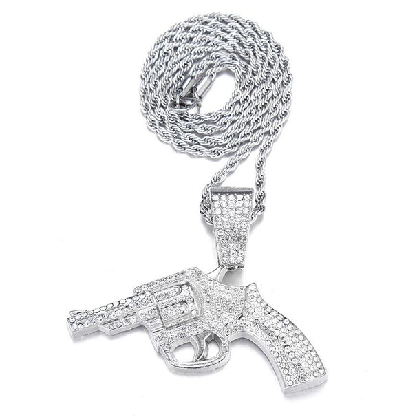 Hip hop men's jewelry trendy exaggerated full diamond gun pendant Cuban chain accessories necklace neck chain_ipsvogv.com