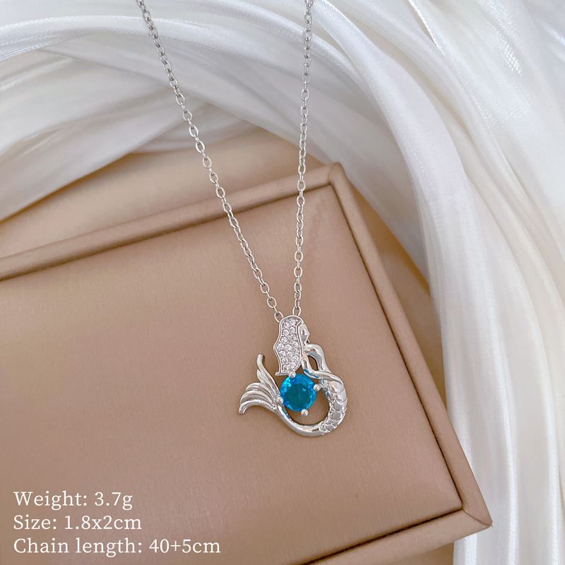 Blue 【 】 Mermaid Light Luxury Charm Gorgeous Full Diamond Necklace Women's Versatile Clavicle Titanium Steel Chain 【 】_ipsvogv.com