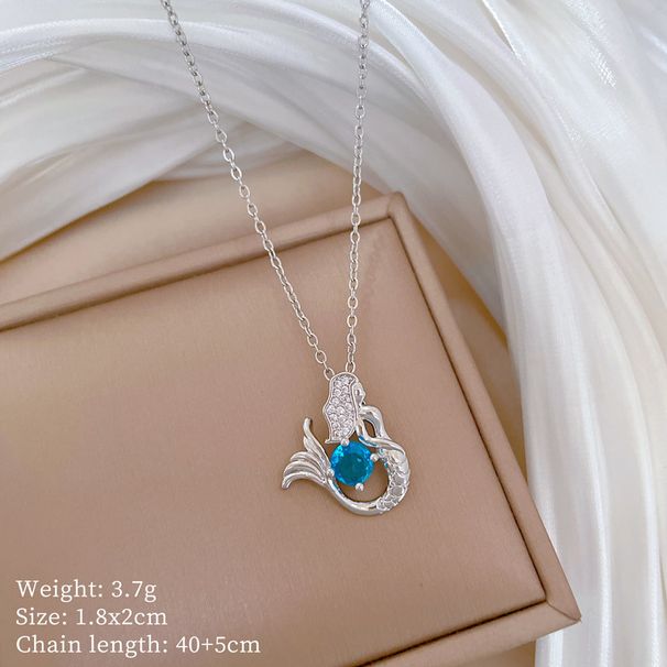 Blue 【 】 Mermaid Light Luxury Charm Gorgeous Full Diamond Necklace Women's Versatile Clavicle Titanium Steel Chain 【 】_ipsvogv.com