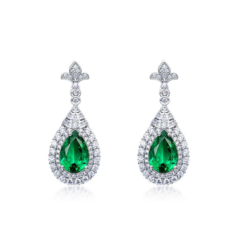 S925 Silver Cultured Emerald Earrings For Women Fully Inlaid With Gemstones Retro Noble Style_ipsvogv.com