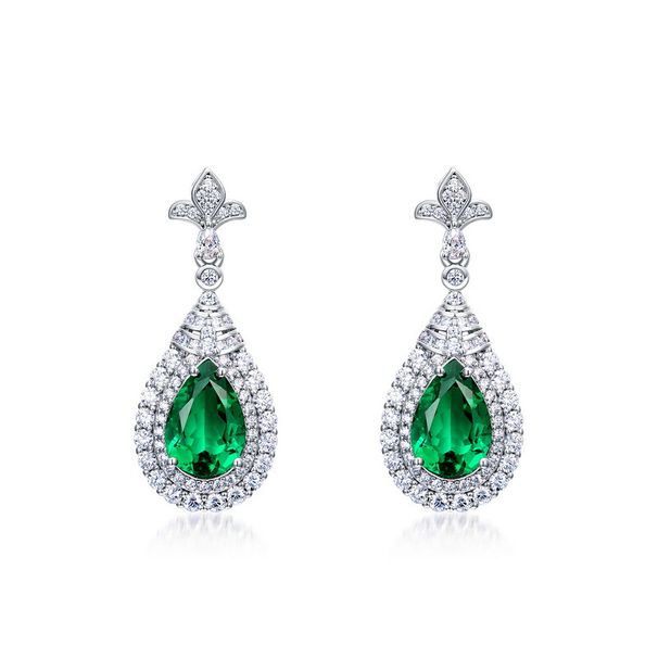 S925 Silver Cultured Emerald Earrings For Women Fully Inlaid With Gemstones Retro Noble Style_ipsvogv.com