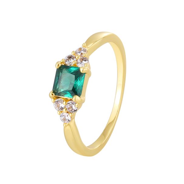 French Cross Border Exclusive Personalized Retro Engagement Ring Female Gold Plated Inlaid Square Green Zircon Ring_ipsvogv.com