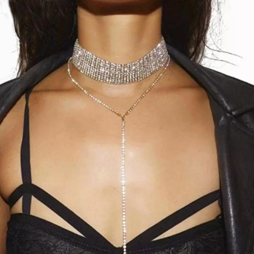 jewelry exaggerated retro alloy multi-layer necklace popular shiny beam neck full diamond necklace choker_ipsvogv.com