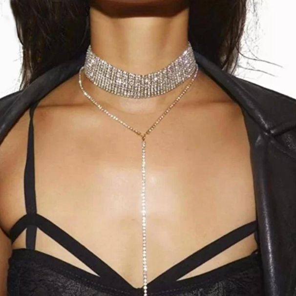 jewelry exaggerated retro alloy multi-layer necklace popular shiny beam neck full diamond necklace choker_ipsvogv.com