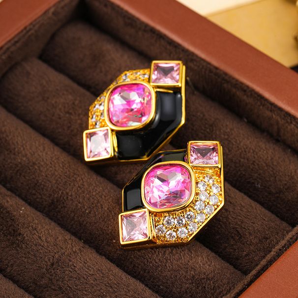 Charming Suit "trendy new geometric full diamond inlaid zirconium black drip glazed high-end earrings_ipsvogv.com
