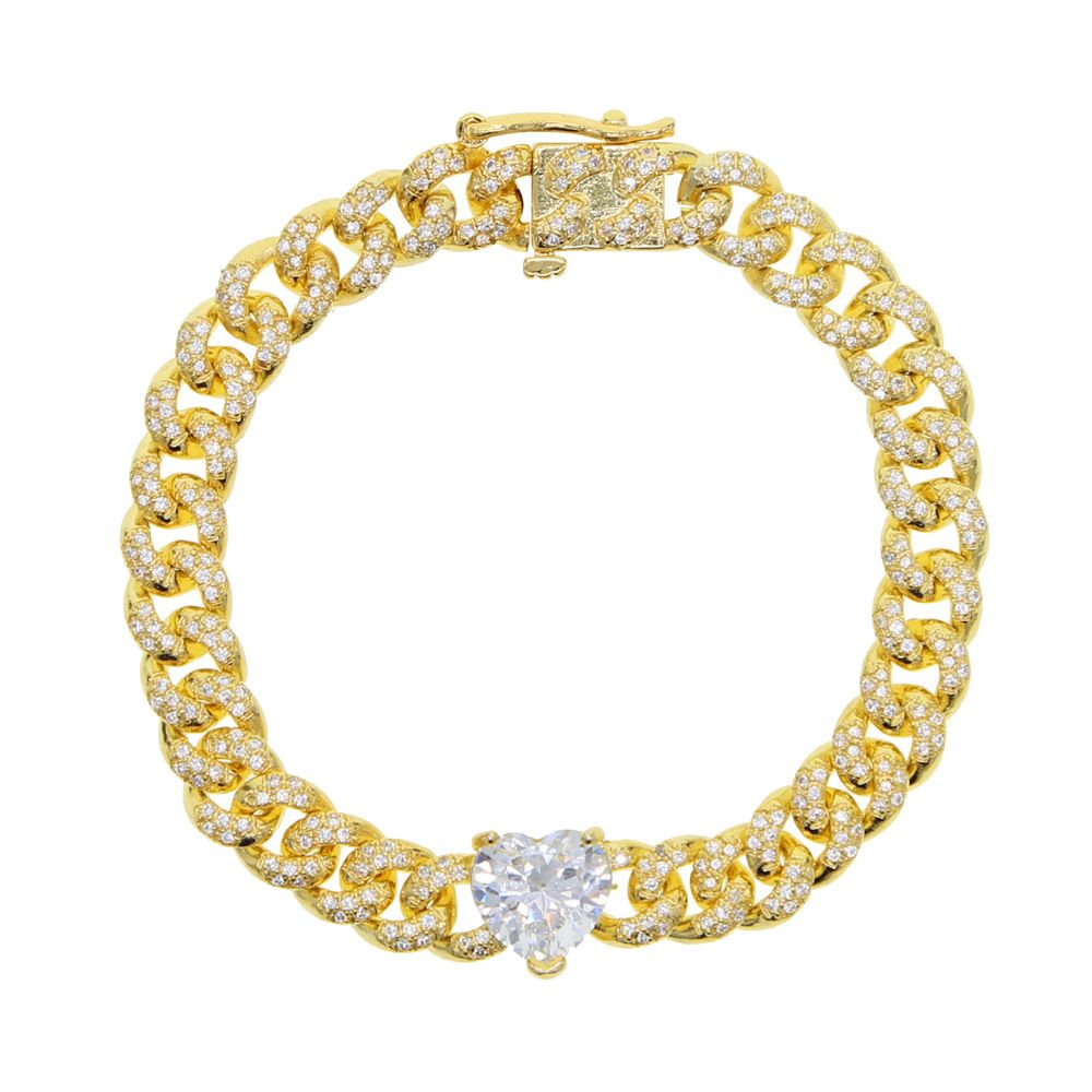 Heart Shaped Zircon Chain Bracelet With Diamonds And Full Diamond Hip Hop New Hip Hop Ladies Bracelet_ipsvogv.com