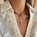 Spot INS Titanium Steel Cross Inlaid Zircon Gold And Silver Leather Rope Necklace_ipsvogv.com